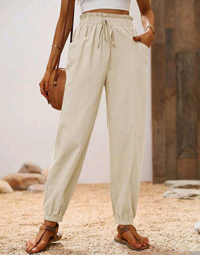 Damen leinen joggerhose beige - damen,