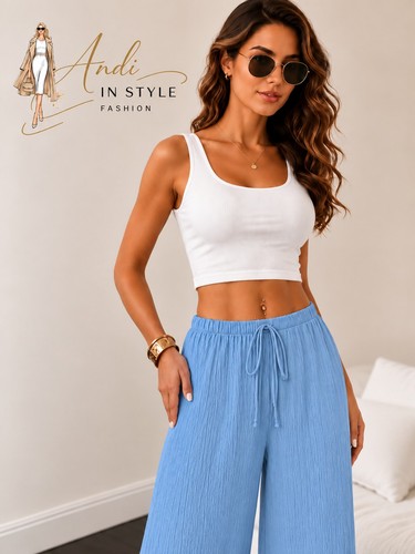 Damen leinenoptik palazzo hose - leinenoptik,